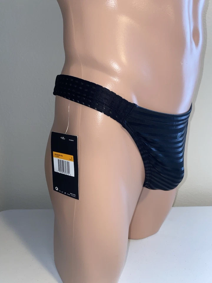 Modified Nike Black Shine Stripe Men’s Shiny Metallic Black Thong Bikini Size S - Image 3 of 4