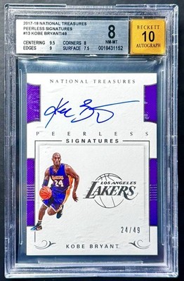 2017-18 National Treasures KOBE BRYANT (Jersey #24/49) Peerless Auto BGS 8/10