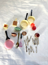 Vintage Doll Miniatures Lot Kitchen Tools Food pans clock