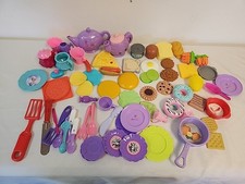 Lot of Kids Pretend Play Toy Food, Dishes, Utensils, Pots, Pans for Kitchen