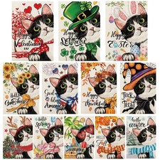 Cute Black Cat Garden Flags for Outside Set of 12, Welcome Seasonal Garden Fl...