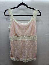 Vintage Womens Lace Cami Tank Top Pink Floral Lace Slip Shirt Sz Large Romantic