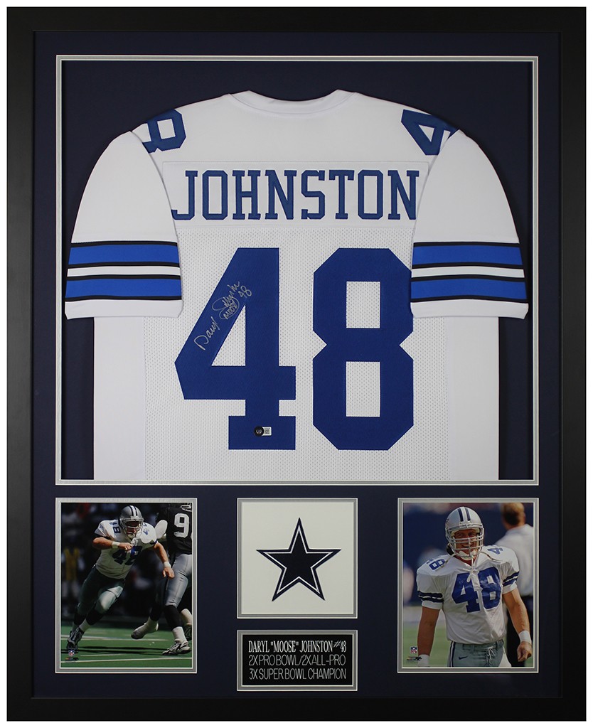 Daryl Johnston Autographed and Framed White Dallas Jersey Beckett Cert