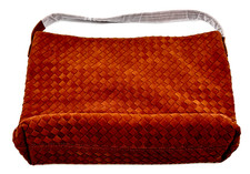 2-in-1 Brown Suede Woven Shoulder Bag Women's Open Box New