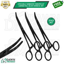 3 Pcs Kelly Hemostat Forceps 5.5" Curved Full Black Surgical Instruments Set