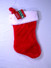 MERRY BRITE TRADITIONAL 11" RED  WHITE PLUSH CHRISTMAS STOCKING NEW 