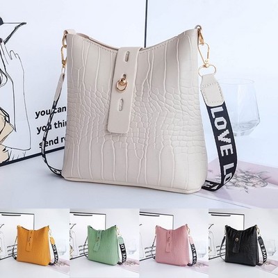 Einfache einfarbige PU Leder Bucket Bag mit Schulter- und Umhängegurt