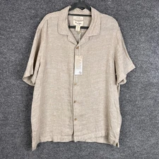 NEW Panama Jack Linen Button Up Shirt Mens Tan Short Sleeve Large