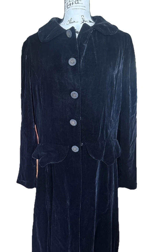 Винтажный черный бархат длиной макси Duster пальто готический викторианской ведьм плащ