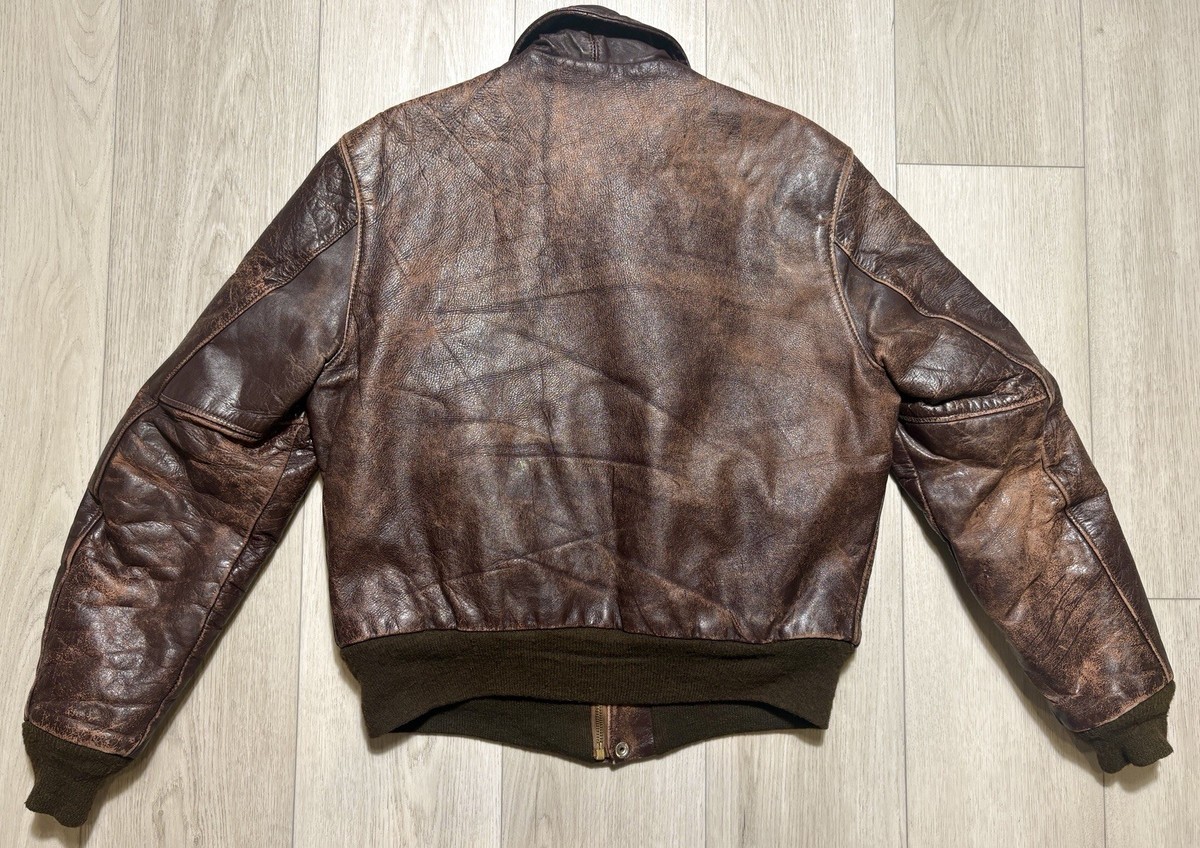 ジャケット・アウター vintage A2 Leather flight jacket TALON VTG 70s Leather A2 Flight Jacket Brown Distressed Patina Talon Zip