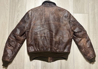 VTG 70s Leather A2 Flight Jacket Brown Distressed Patina Talon Zip