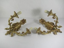 Pair 1980s Lamp Art Vintage Rococo Style Ornate Brass Candle Wall Lights Scones