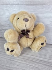 Plush Teddy Bear Light Tan 8" Soft Stuffed Animal Ribbon Vintage SU58