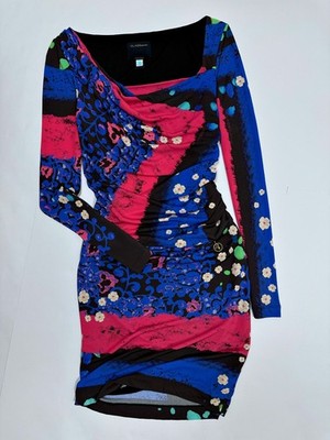 Roberto Cavalli Class Stunning Floral Print Bodycon Dress Long Sleeves Size US 4
