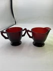 Anchor Hocking Royal Ruby Red  Depression Glass Open Sugar & Creamer Set 3.5"