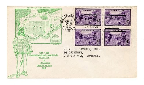 R668 Canada FDC - 1949 Halifax Bicentennial - Unusual Cachet FDC Cover -