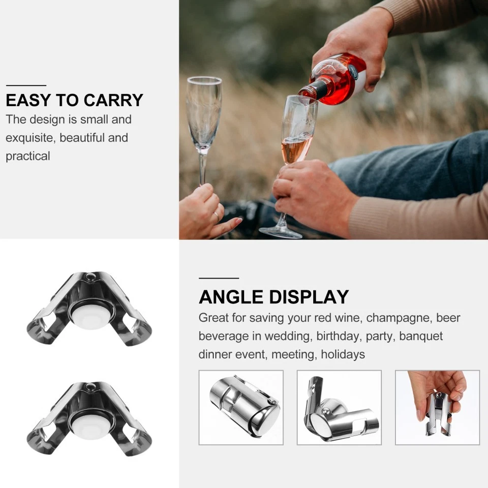 6 tappi per vino in acciaio inossidabile per conservazione sottovuoto (argento) - Immagine 2 di 4