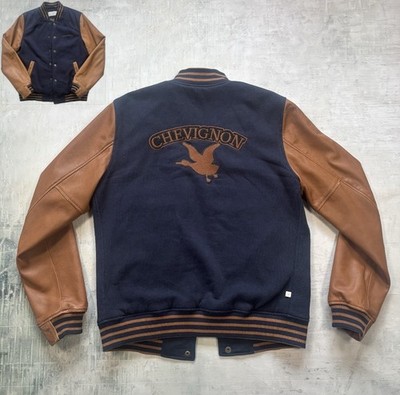 Chevignon Varsity Jacke M Navy mit braunen Lederärmeln und Backprint College