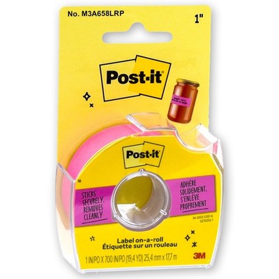 Post-it Label On-a-Roll 658LRP, Neon Pink, 1'' x 700'', Removable Labeling Tape