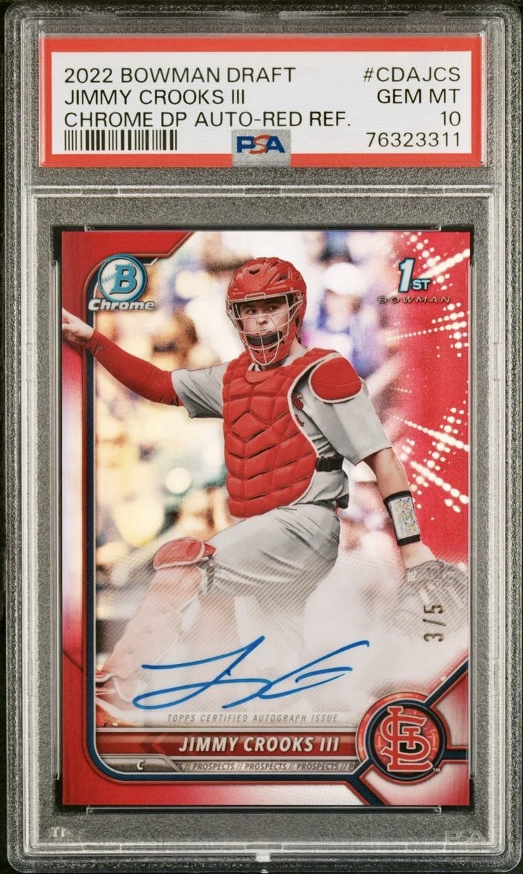 2022 Bowman Draft Jimmy Crooks III Auto /5 Red PSA 10