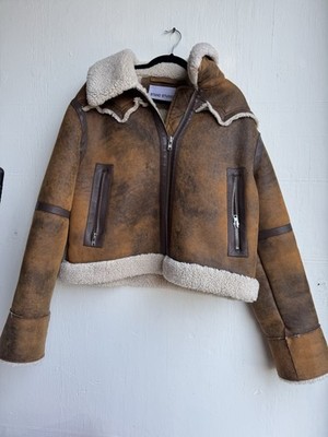 Stand Studio Brown Bomber Jacket EU 42 Faux Shearing  Lined Zip Long Sleeve