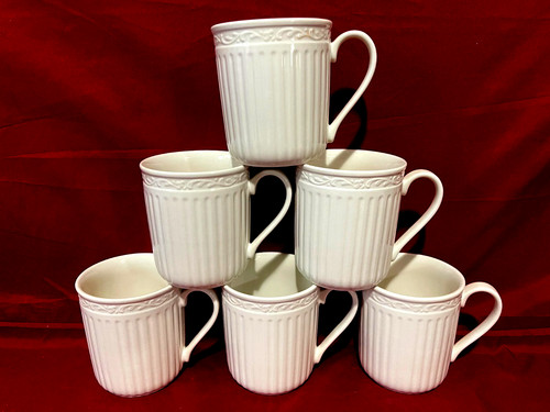 Mikasa Italian Countryside Coffee Mugs 3 3/4" Tall DD900 White 10 oz. (Set Of 6)