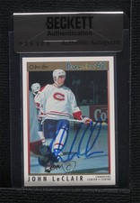BAS 1991-92 O-Pee-Chee Premier John LeClair #105 Seal of Authenticity Auto 3c7