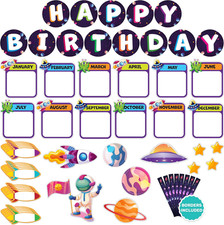93 Pcs Cutouts Space Theme Birthday Bulletin Board Set for Classroom with Accomp