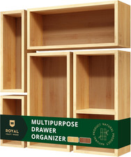5 Piece Bamboo Drawer Organizer Set Storage Trays for Kitchen Office Bath