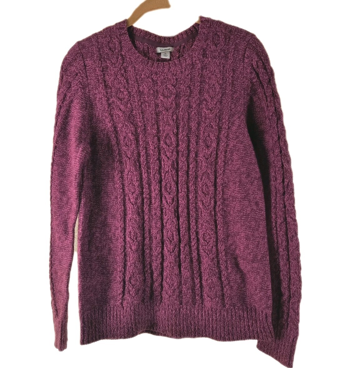 L L Bean Women's Pullover Sweater 100% Cotton Purple Cable Knit Medium READ