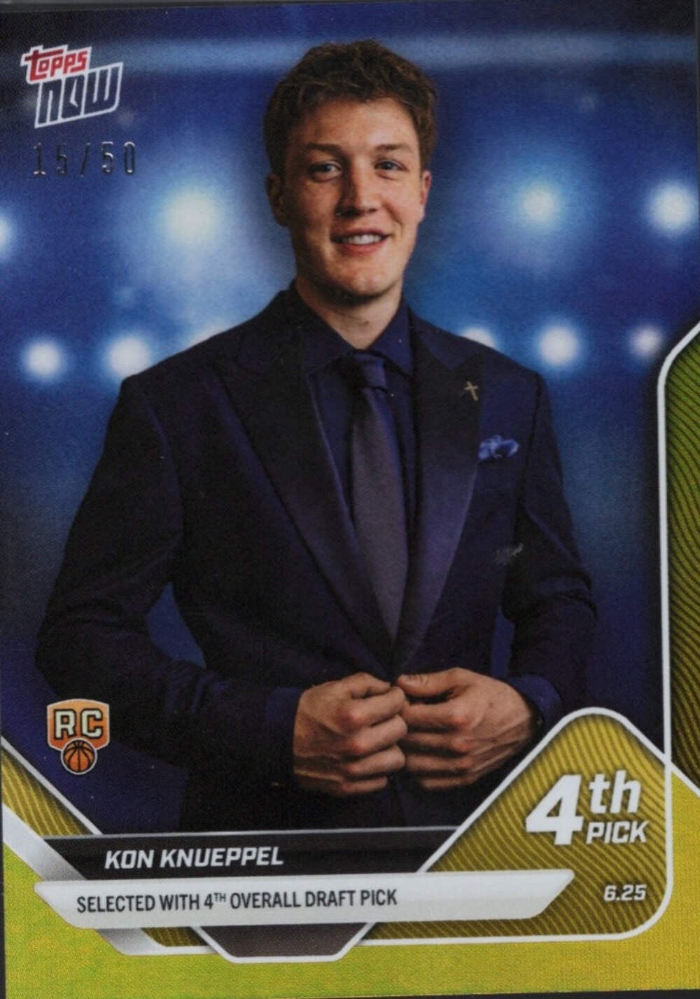 2025 Topps Now Kon Knueppel #D4 Gold Foil /50 Charlotte Hornets Rookie RC Card