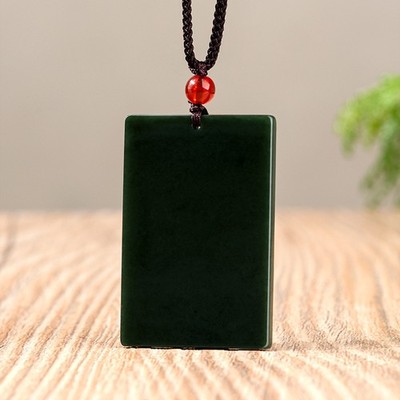 Natural Hetian Jade Black Carving Pendant Men Women Necklace FengShui Talisman
