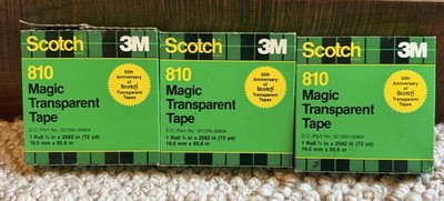 Lot 3 Vintage 1970 s 3M Scotch 810 Large Magic Transparent Tape Rolls NIB Rare