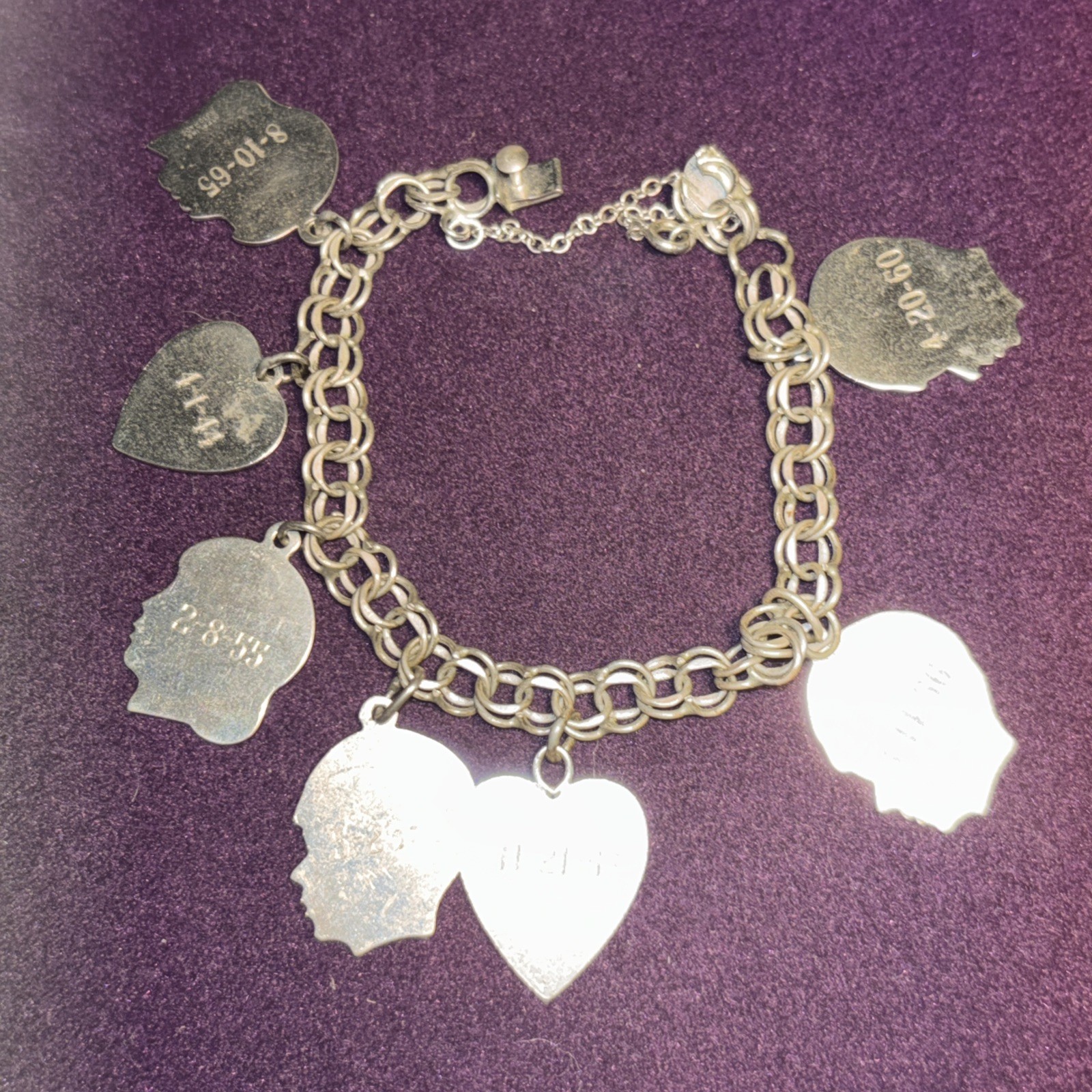 Solid Sterling Silver 925 Hearts Faces Charm Intr… - image 1