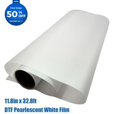 11.8in x 32.8ft/30cm x 10m DTF Pearlescent White Film Roll, Cold Peel