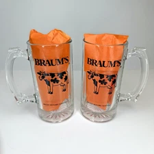 Braum’s Ice Cream Parlor Glass Mug Cow "Frost Before Serving" Clear Vintage 5.5"