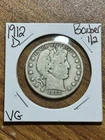1912 D Barber Silver Half Dollar Very Good VG U.S. 50c Type Coin (Raw16857)