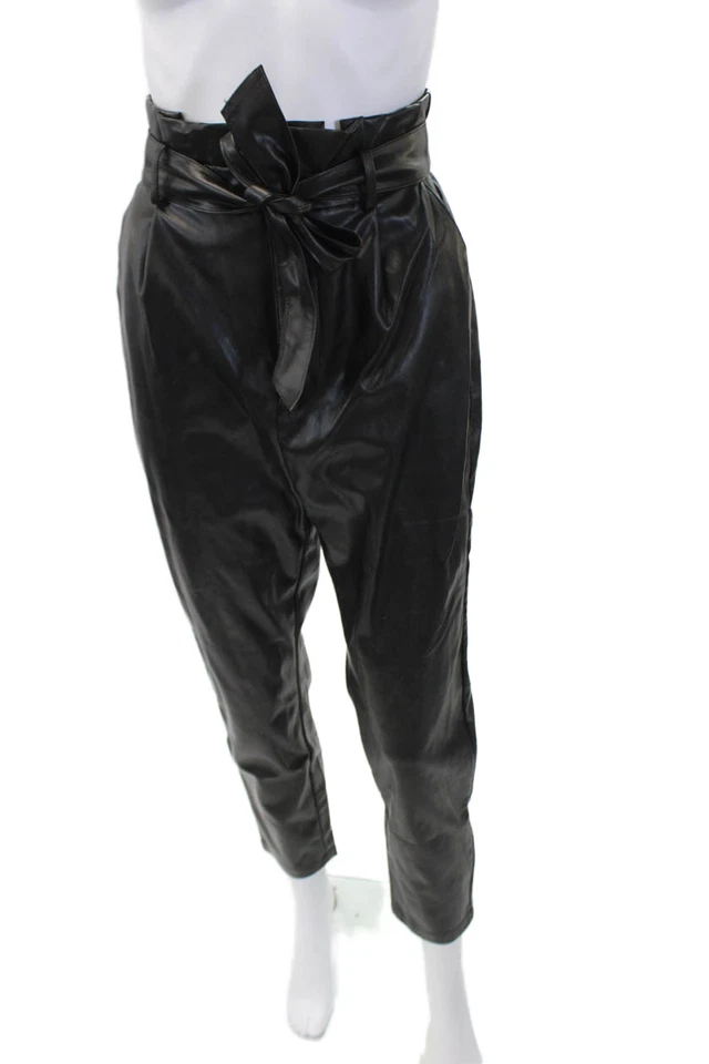 BB Dakota Womens Leather Belted Zipped Tapered Straight Leg Pants Black Size 6 - Image 2 of 4