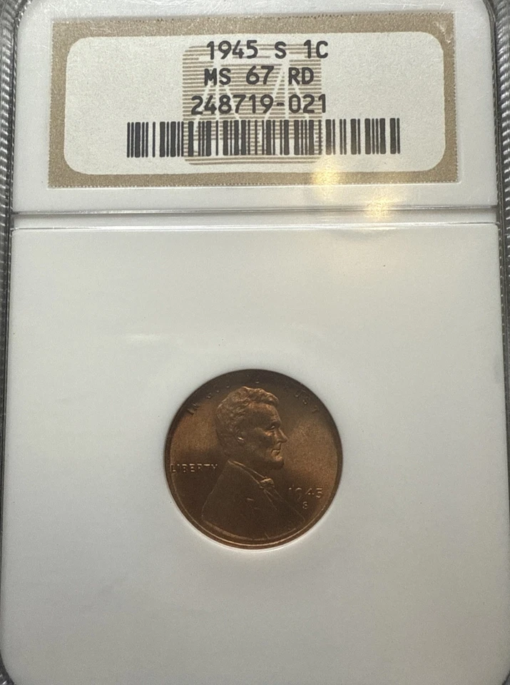 NGC MS67 RD – 1945-S Lincoln Cent – Blazing Red Mint State Beauty! - Image 2 of 4