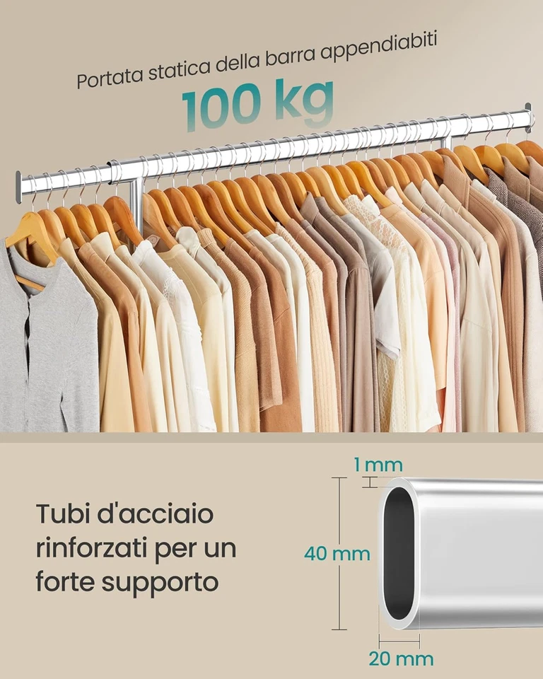 Stand Appendiabiti con Ruote, Attaccapanni Estensibile per Carichi Pesanti, Port - Immagine 3 di 4