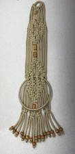 Vintage Beaded Macrame Towel Hanger Holder 30 Inch 1970s Boho Granny Cottage