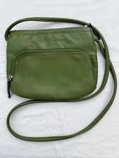 Tignanello Green Genuine Leather Crossbody Bag Purse Zip Top With Pocket