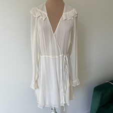Reformation Ivory Wrap Ruffle Romantic Long Sleeve Viscose Ricki Dress NWT Sz S