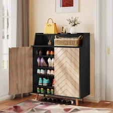 5-Tiers Wood Shoes Storage Cabinet with 2 Doors Shoe Rack Organizer for Entryway