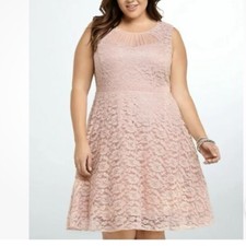 Torrid Dusty Pink Silver Shimmer Lace Sleeveless Skater Flare Dress Size 12