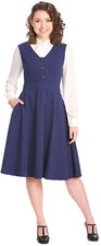 Banned "PRIM PLAIN" Vintage Strappy V-NECK SWING DRESS Dress - Navy Rockabilly