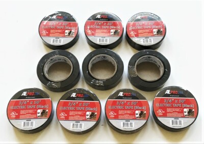 10 ROLLS ATE PRO TOOLS UL APPROVED BLACK ELECTRICAL ELECTRIC TAPE 3/4'' x 50'