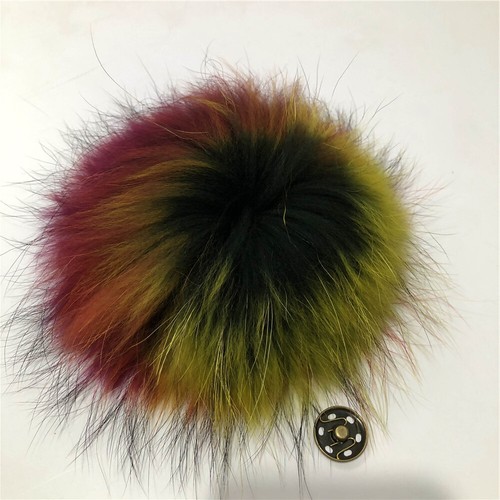 10 piezas/lote-15 cm/6" Bola de pompón de piel de mapache real con botón a presión sombrero gorro hágalo usted mismo - Imagen 44 de 63