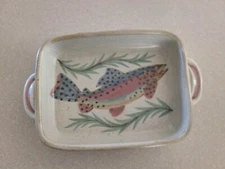 Allen Williams Studio Art Pottery Ceramic Rainbow Trout Fish Serving Dish 10”