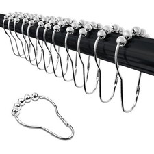12 Shower Curtain Hooks Rust Proof Bathroom Set Shower Curtain Rings Silver D...